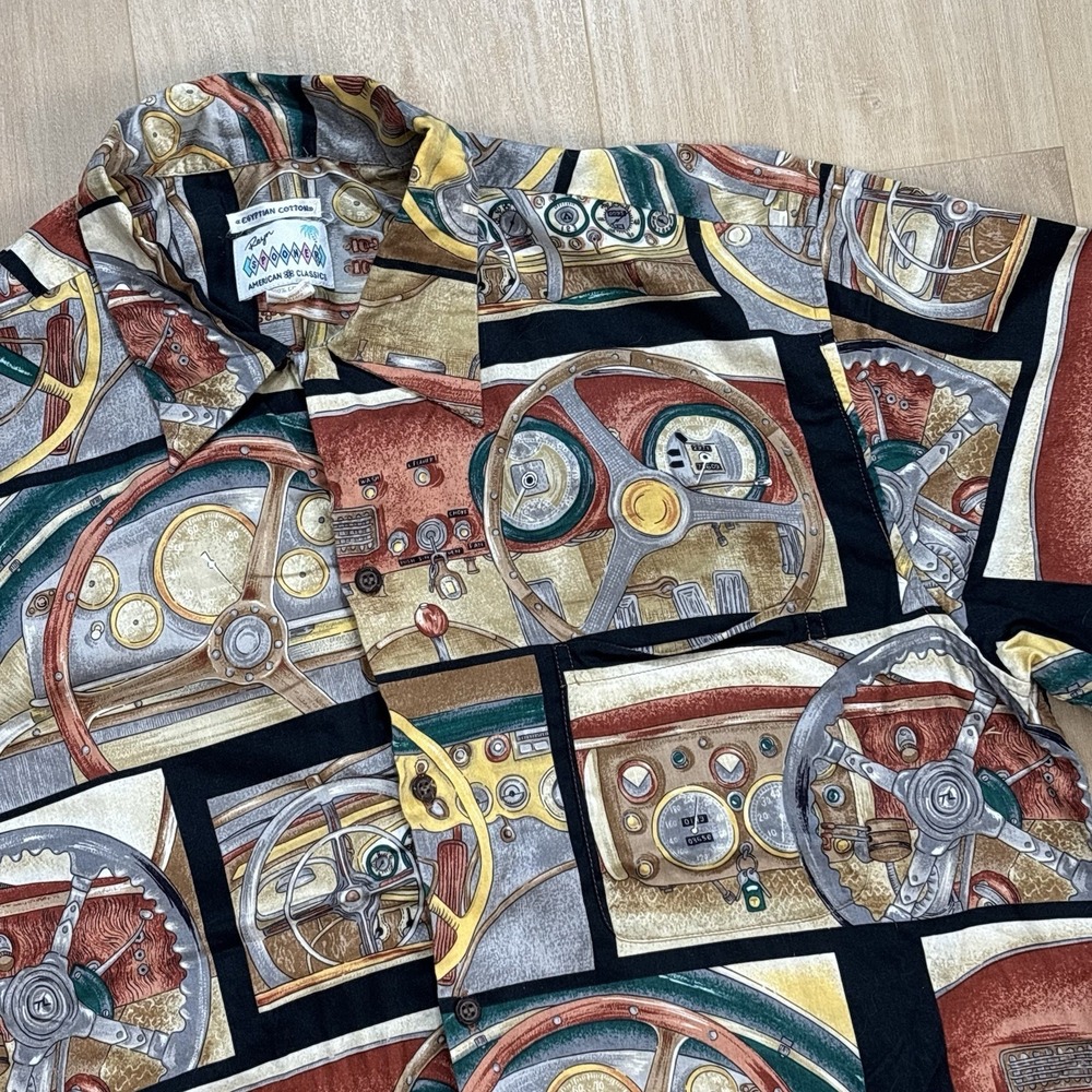 Reyn Spooner Hawaiian Shirt XL Brown Vette Corvette Steering Dashboard Beach - Picture 2 of 7